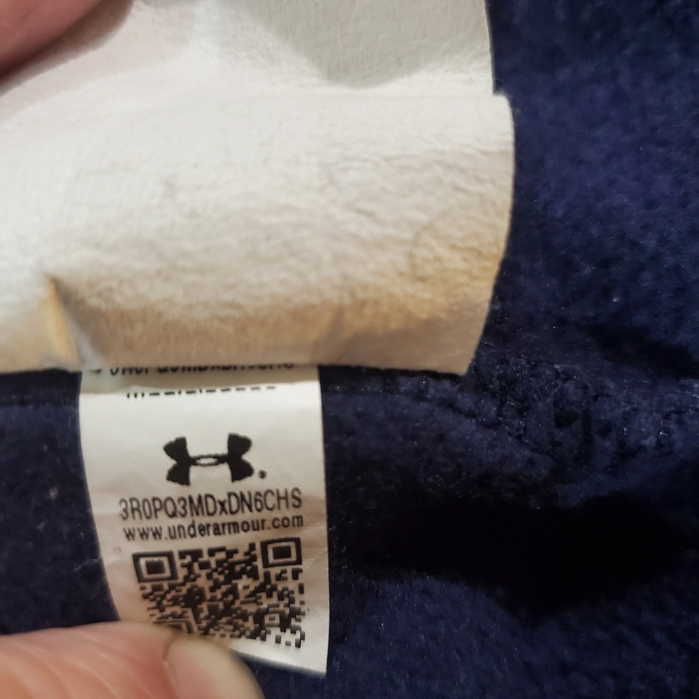 Under Armour Mens Size M Rival Terry Waffle Knit Thermal Hoodie Navy Blue Loose - Picture 6 of 11